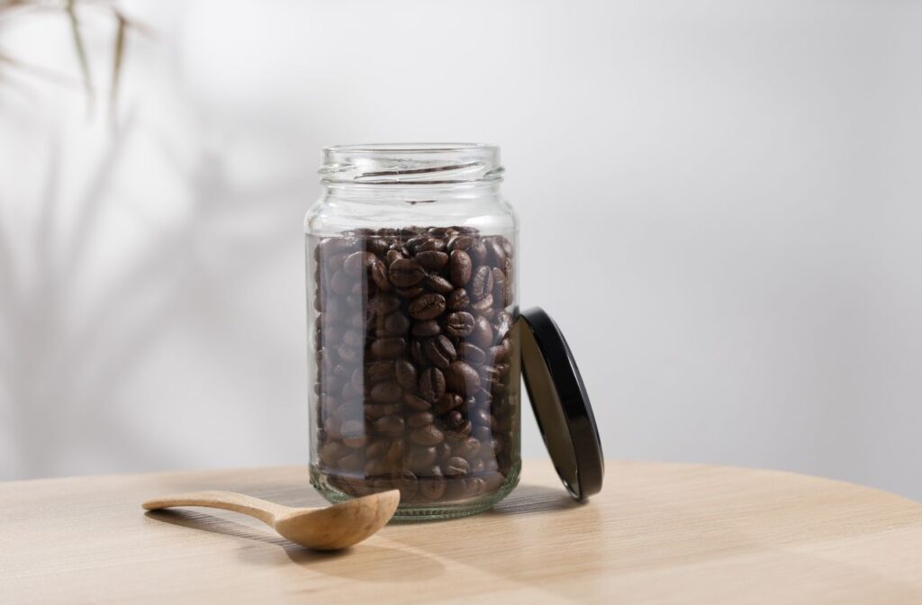 Storing coffee beans in a jar