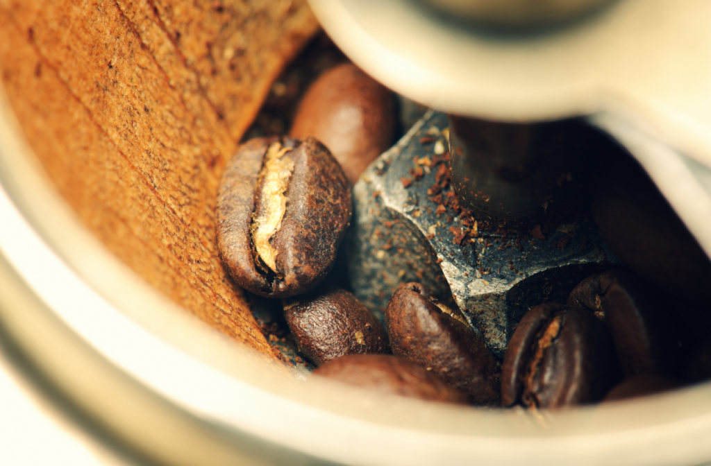 grinding coffee beans close up